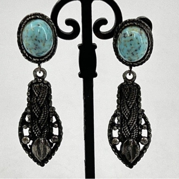 Albert Weiss Turquoise and Black Earrings - Picture 6 of 9